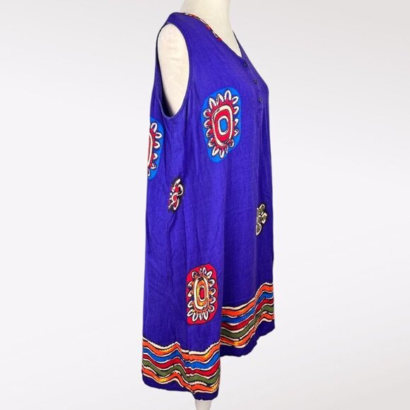 Vintage Boho Floral Embroidered Sleeveless Tunic Dress Medium - Picture 6 of 8